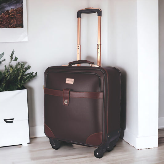 VACANZA Vegan Leather 4 Wheel Trolley Bag/Laptop Roller Case Unisex Small Cabin Size 43 cms (Brown)